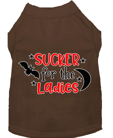 Sucker For The Ladies Screen Print Dog Shirt Brown Lg