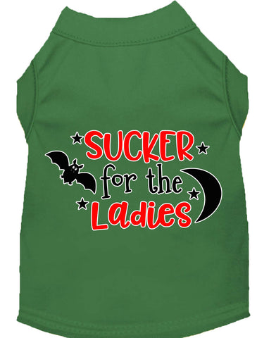 Sucker For The Ladies Screen Print Dog Shirt Green Lg