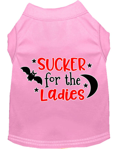 Sucker For The Ladies Screen Print Dog Shirt Light Pink Lg