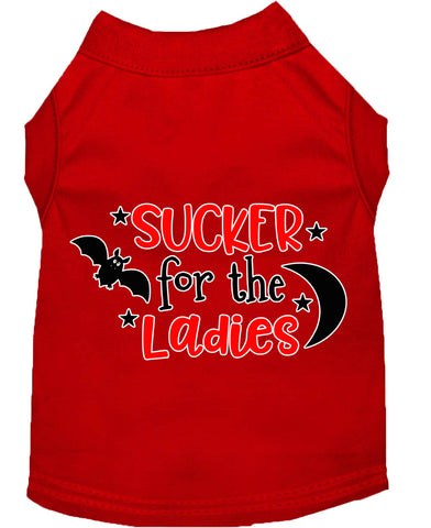 Sucker For The Ladies Screen Print Dog Shirt Red Lg