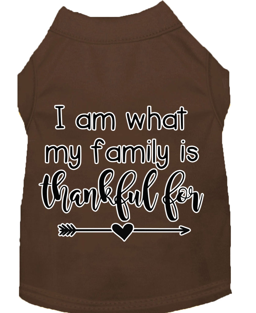 I Am What My Family Is Thankful For Screen Print Dog Shirt Brown Lg