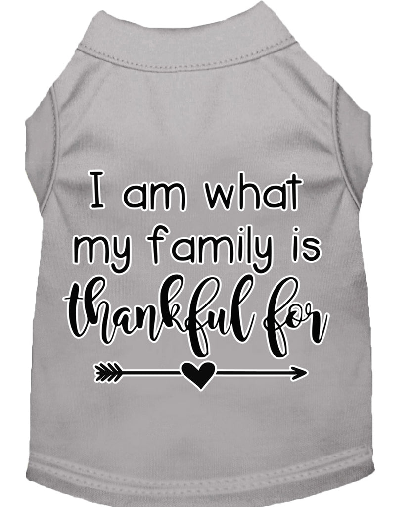 I Am What My Family Is Thankful For Screen Print Dog Shirt Grey Med