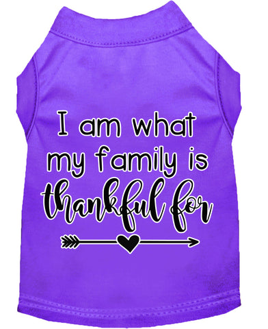 I Am What My Family Is Thankful For Screen Print Dog Shirt Purple Lg