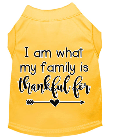 I Am What My Family Is Thankful For Screen Print Dog Shirt Yellow Lg