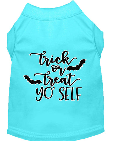 Trick Or Treat Yo' Self Screen Print Dog Shirt Aqua Lg