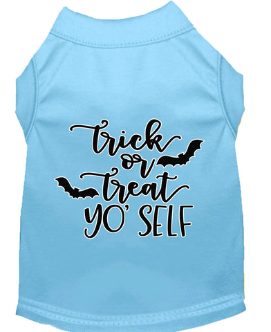 Trick Or Treat Yo' Self Screen Print Dog Shirt Baby Blue Lg