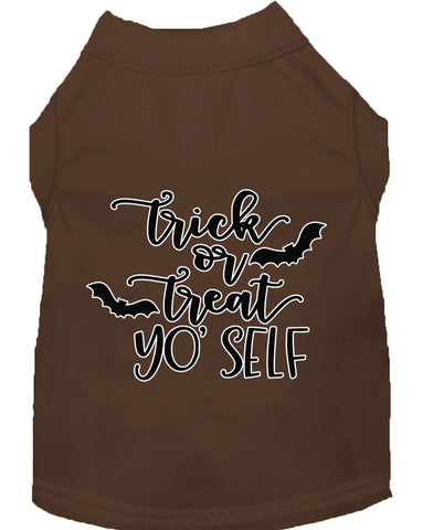 Trick Or Treat Yo' Self Screen Print Dog Shirt Brown Lg