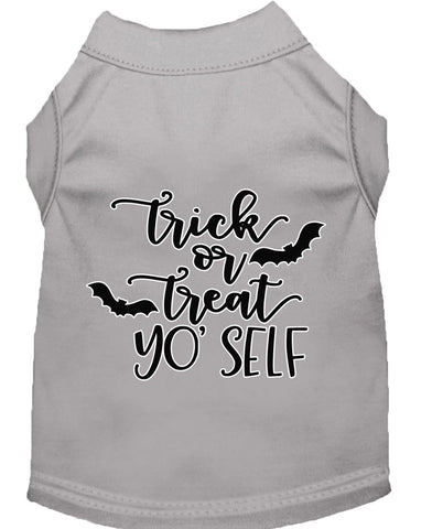 Trick Or Treat Yo' Self Screen Print Dog Shirt Grey Lg