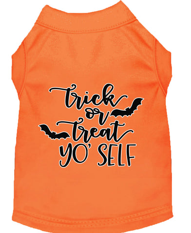 Trick Or Treat Yo' Self Screen Print Dog Shirt Orange Lg