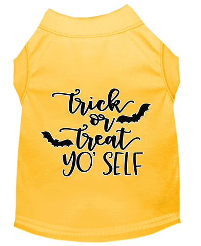 Trick Or Treat Yo' Self Screen Print Dog Shirt Yellow Xl