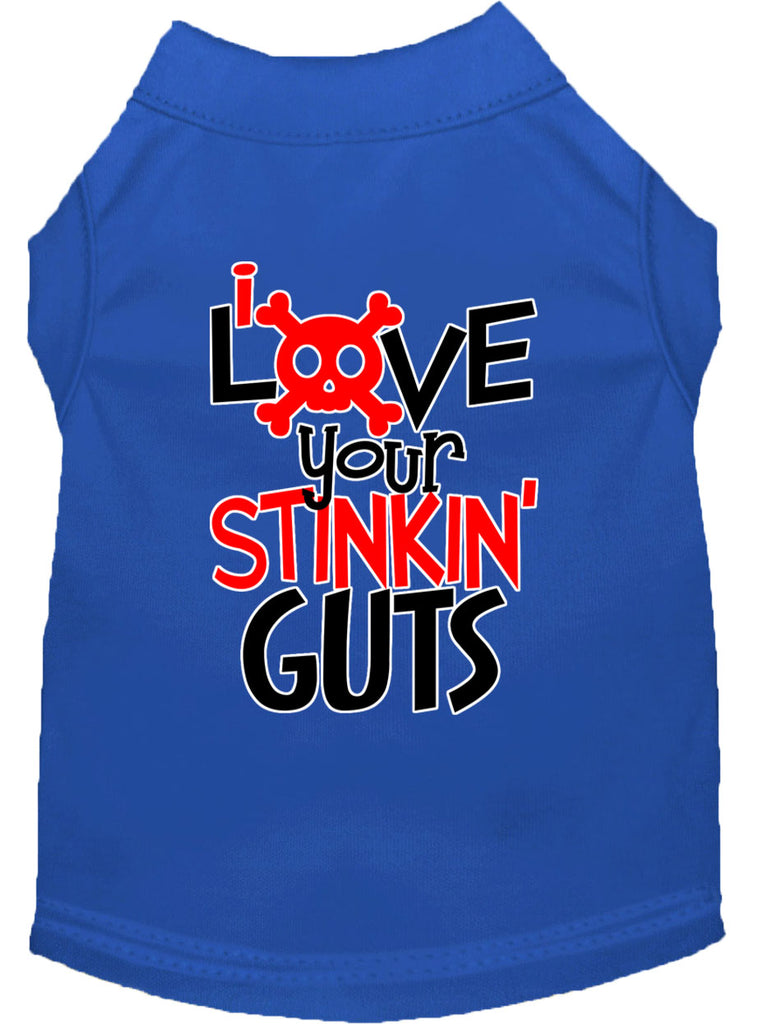 Love Your Stinkin Guts Screen Print Dog Shirt Blue Lg