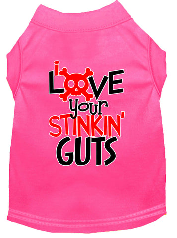 Love Your Stinkin Guts Screen Print Dog Shirt Bright Pink Lg