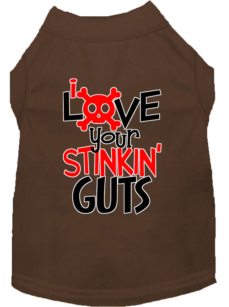 Love Your Stinkin Guts Screen Print Dog Shirt Brown Lg