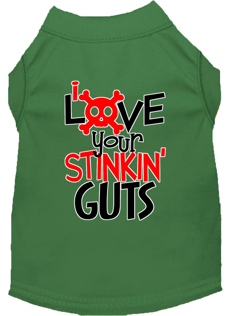 Love Your Stinkin Guts Screen Print Dog Shirt Green Sm