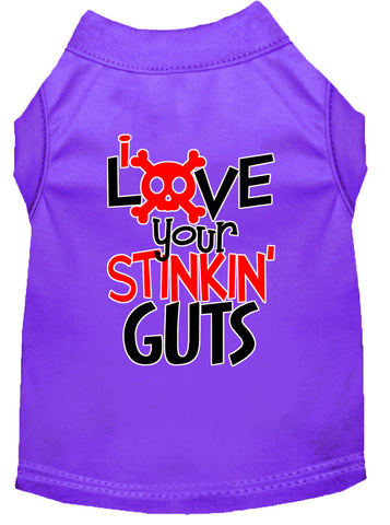 Love Your Stinkin Guts Screen Print Dog Shirt Purple Xs