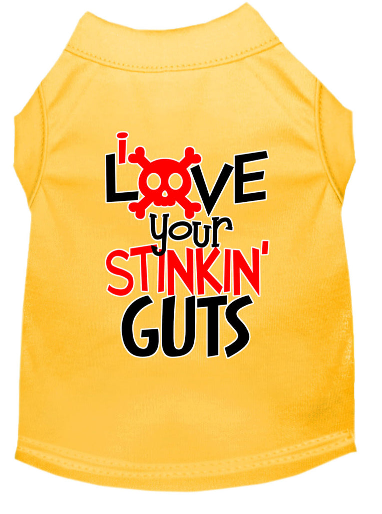 Love Your Stinkin Guts Screen Print Dog Shirt Yellow Lg