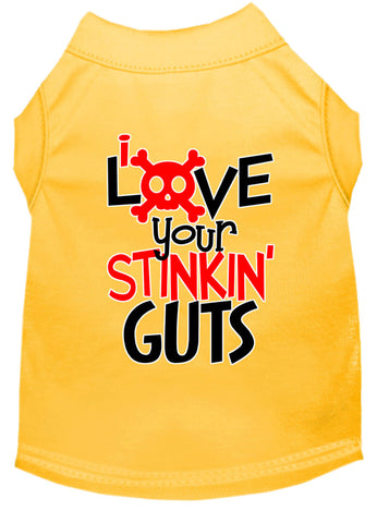 Love Your Stinkin Guts Screen Print Dog Shirt Yellow Med