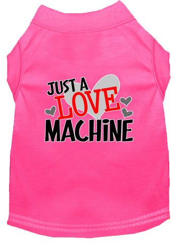 Love Machine Screen Print Dog Shirt Bright Pink Sm