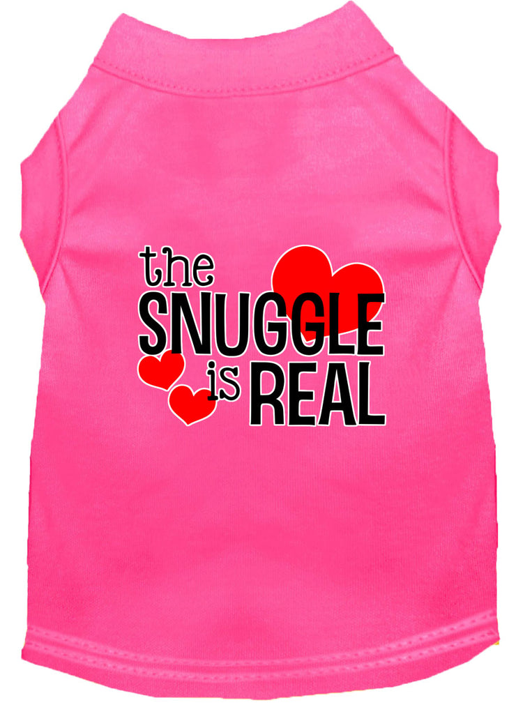 The Snuggle Is Real Screen Print Dog Shirt Bright Pink Med