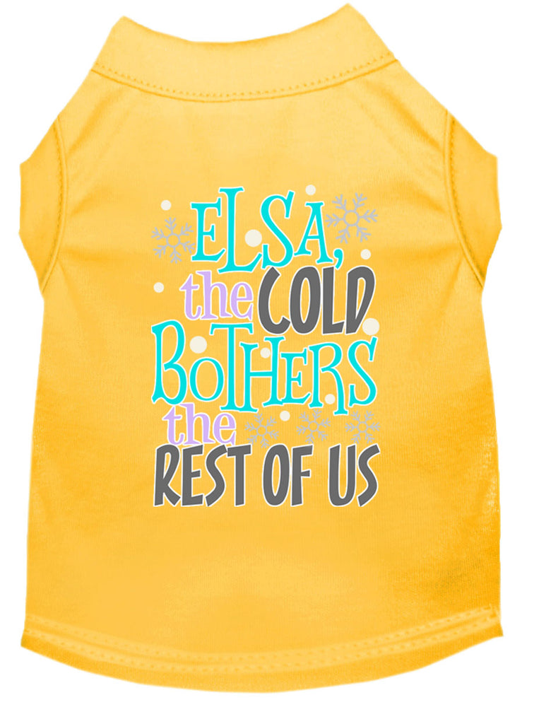 Elsa, The Cold Screen Print Dog Shirt Yellow Xs