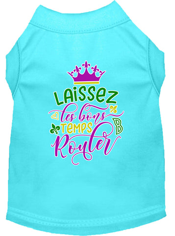 Laissez Les Bons Temps Rouler Screen Print Mardi Gras Dog Shirt Aqua Lg