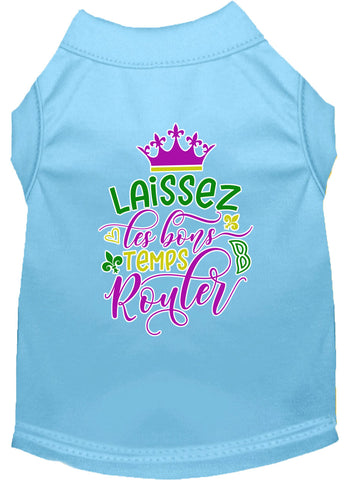 Laissez Les Bons Temps Rouler Screen Print Mardi Gras Dog Shirt Baby Blue Xl