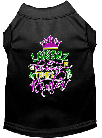 Laissez Les Bons Temps Rouler Screen Print Mardi Gras Dog Shirt Black Sm