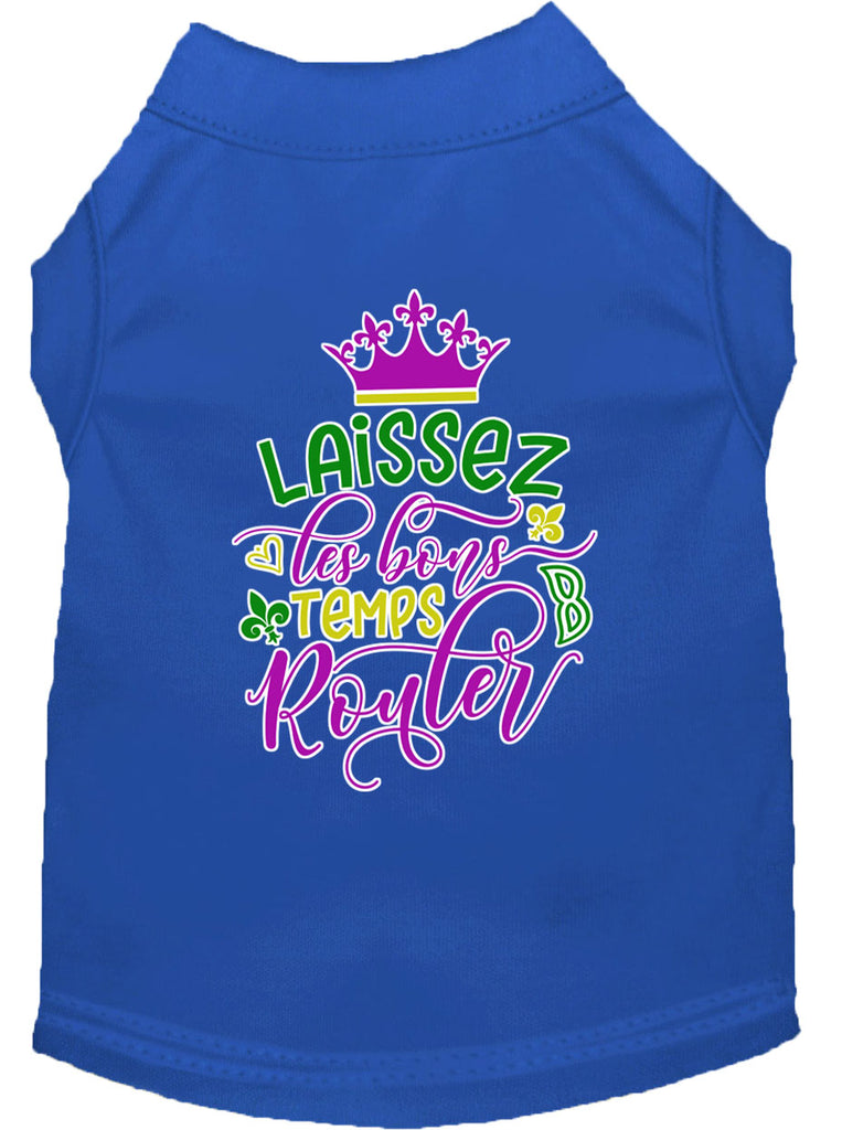 Laissez Les Bons Temps Rouler Screen Print Mardi Gras Dog Shirt Blue Sm