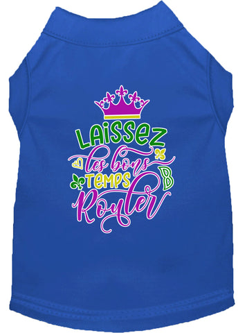 Laissez Les Bons Temps Rouler Screen Print Mardi Gras Dog Shirt Blue Xxxl