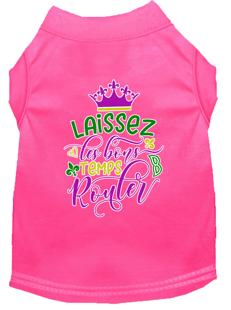 Laissez Les Bons Temps Rouler Screen Print Mardi Gras Dog Shirt Bright Pink Xl