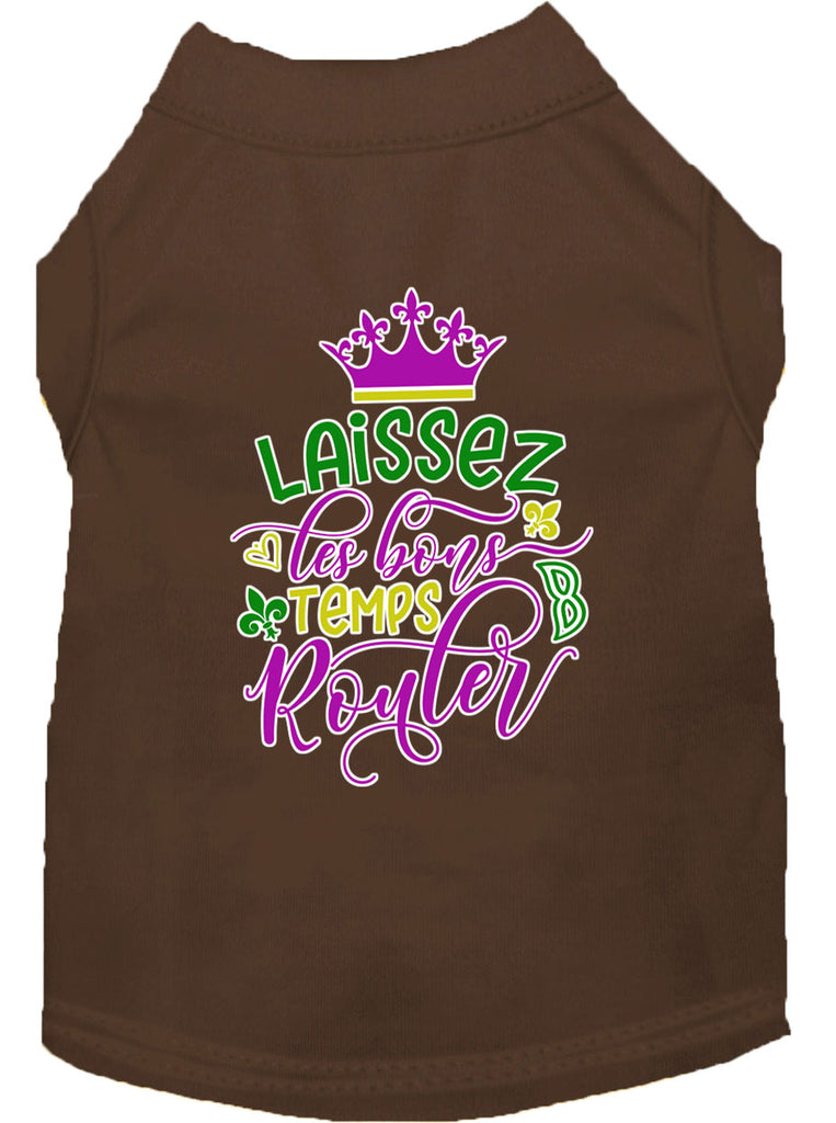 Laissez Les Bons Temps Rouler Screen Print Mardi Gras Dog Shirt Brown Med