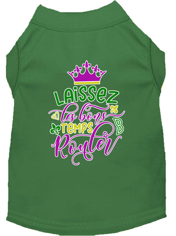 Laissez Les Bons Temps Rouler Screen Print Mardi Gras Dog Shirt Green Med