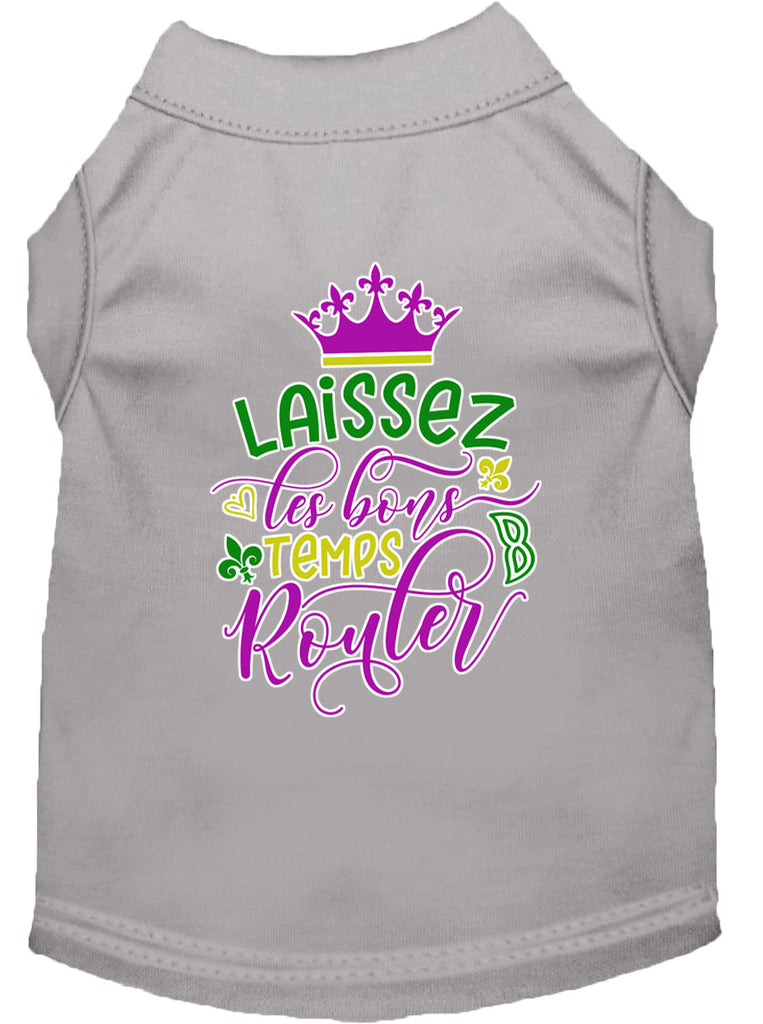 Laissez Les Bons Temps Rouler Screen Print Mardi Gras Dog Shirt Grey Sm