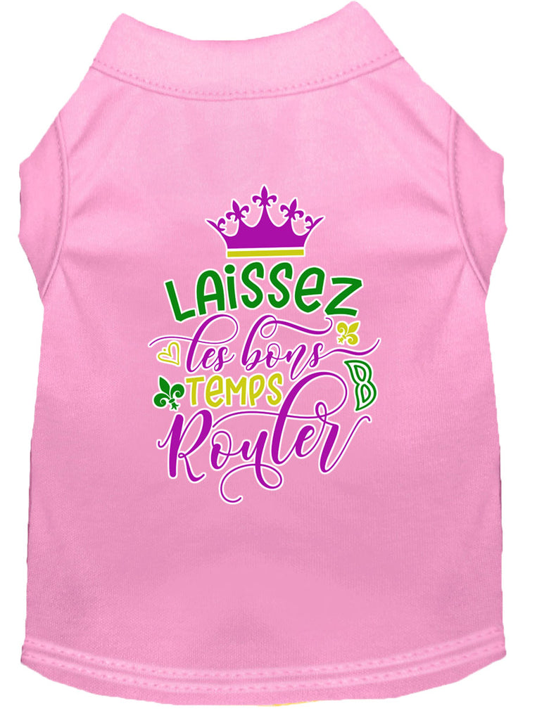 Laissez Les Bons Temps Rouler Screen Print Mardi Gras Dog Shirt Light Pink Sm