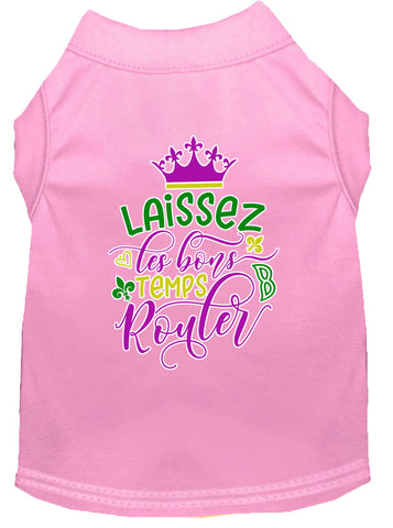 Laissez Les Bons Temps Rouler Screen Print Mardi Gras Dog Shirt Light Pink Sm