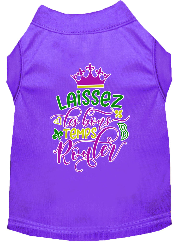 Laissez Les Bons Temps Rouler Screen Print Mardi Gras Dog Shirt Purple Xl