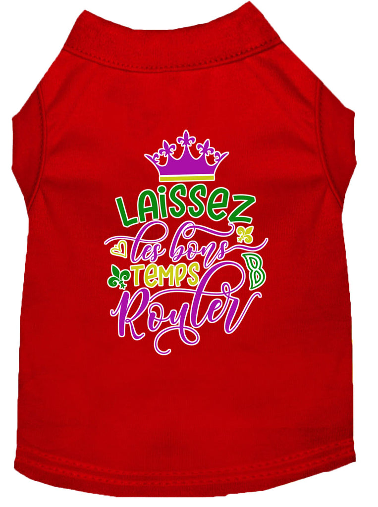 Laissez Les Bons Temps Rouler Screen Print Mardi Gras Dog Shirt Red Lg