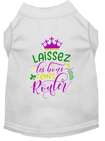 Laissez Les Bons Temps Rouler Screen Print Mardi Gras Dog Shirt White Med