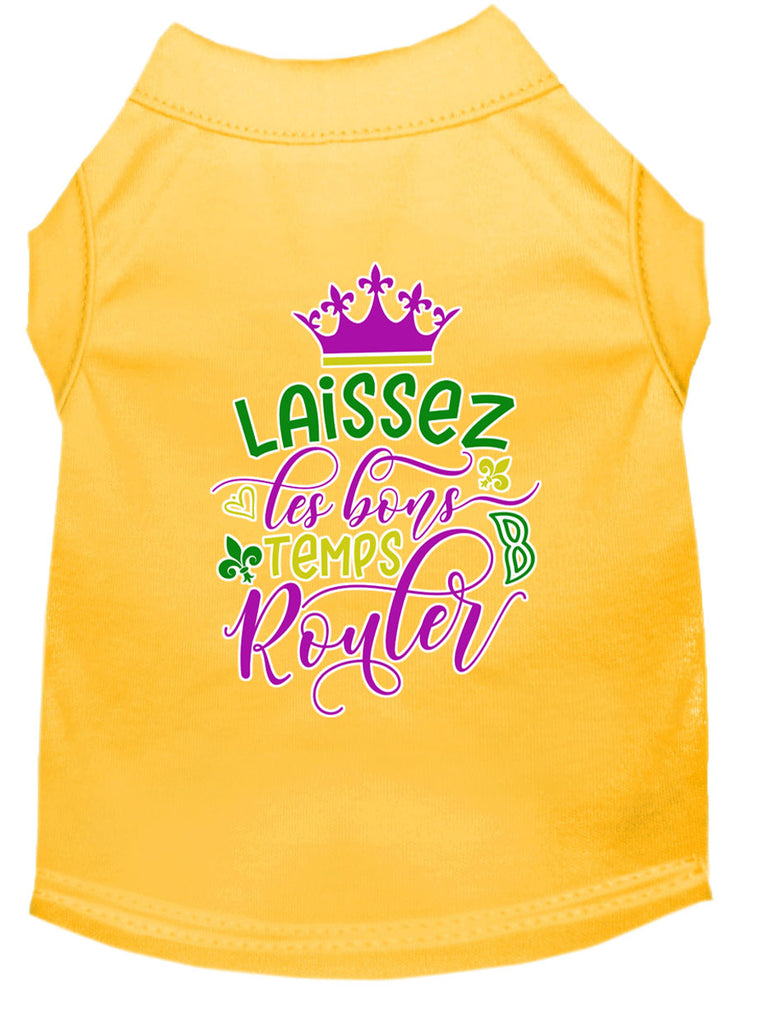 Laissez Les Bons Temps Rouler Screen Print Mardi Gras Dog Shirt Yellow Med