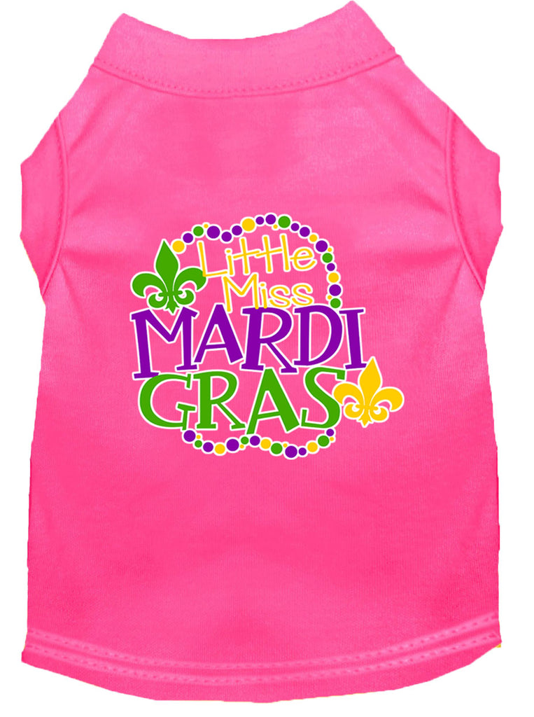 Miss Mardi Gras Screen Print Mardi Gras Dog Shirt Bright Pink Xs