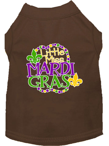 Miss Mardi Gras Screen Print Mardi Gras Dog Shirt Brown Xs