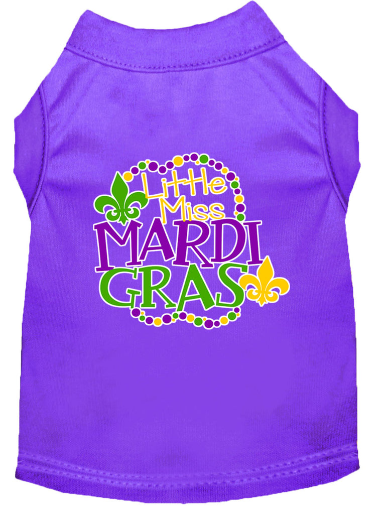 Miss Mardi Gras Screen Print Mardi Gras Dog Shirt Purple Sm