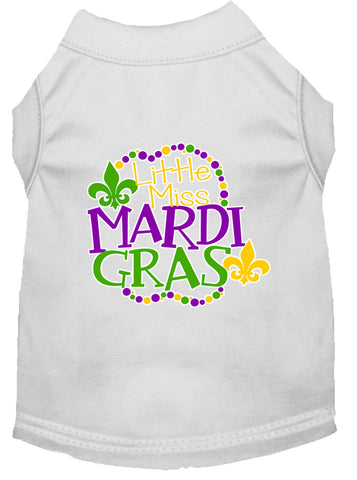 Miss Mardi Gras Screen Print Mardi Gras Dog Shirt White Med