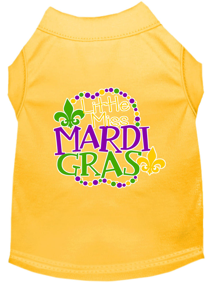 Miss Mardi Gras Screen Print Mardi Gras Dog Shirt Yellow Sm