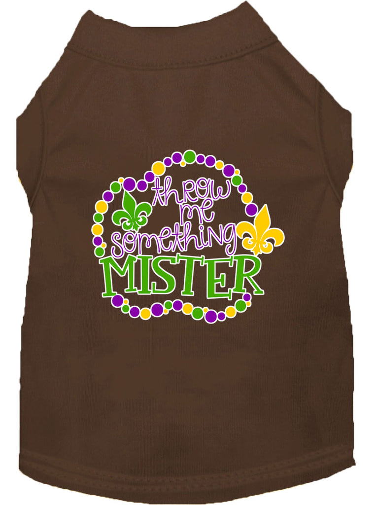 Throw Me Something Screen Print Mardi Gras Dog Shirt Brown Med