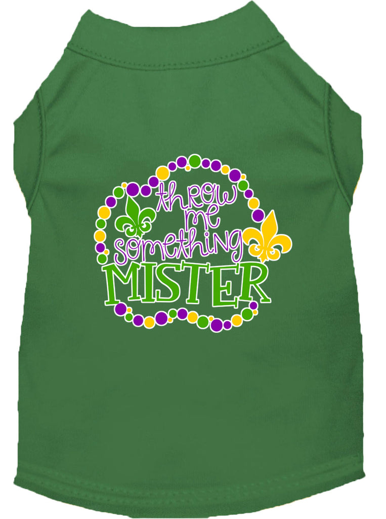 Throw Me Something Screen Print Mardi Gras Dog Shirt Green Lg