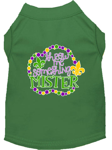 Throw Me Something Screen Print Mardi Gras Dog Shirt Green Sm