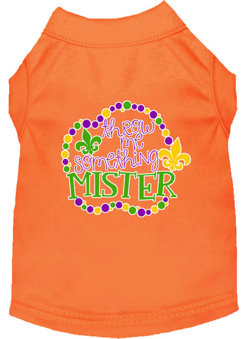 Throw Me Something Screen Print Mardi Gras Dog Shirt Orange Lg