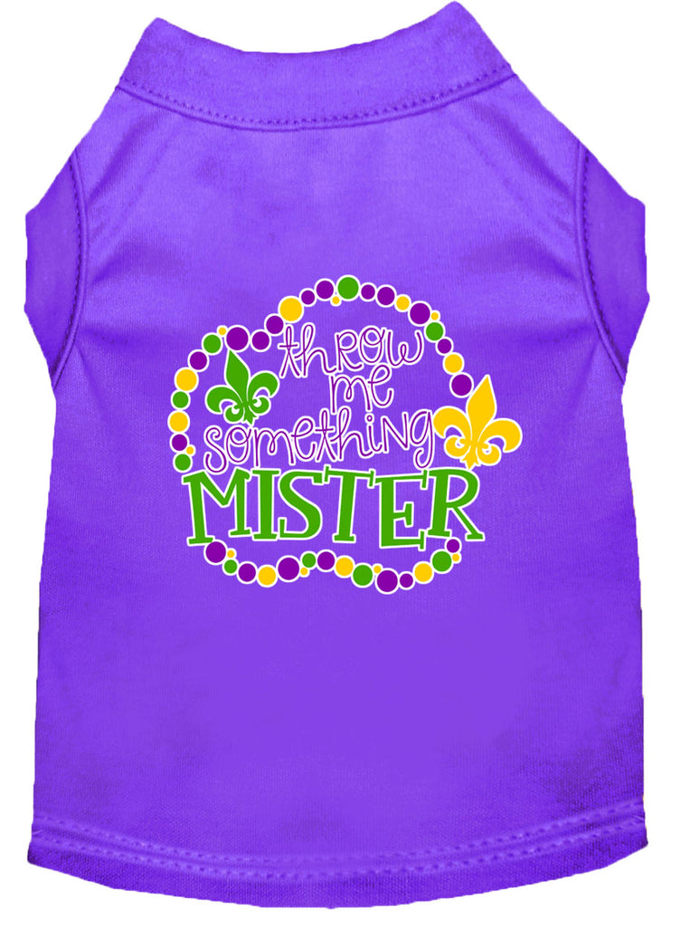 Throw Me Something Screen Print Mardi Gras Dog Shirt Purple Xs