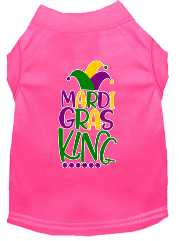 Mardi Gras King Screen Print Mardi Gras Dog Shirt Bright Pink Lg